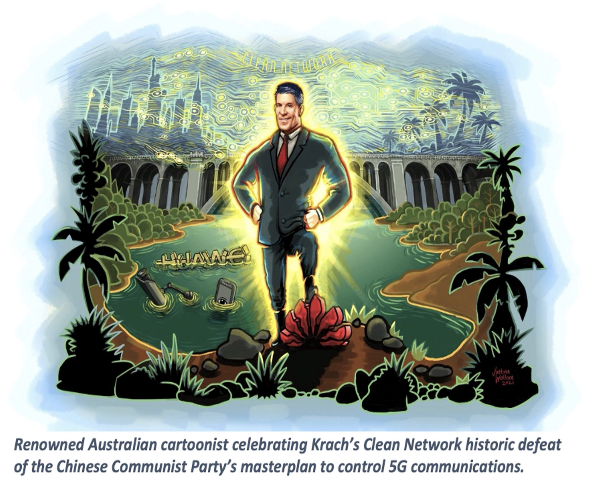 Keith Krach Clean Network caricature