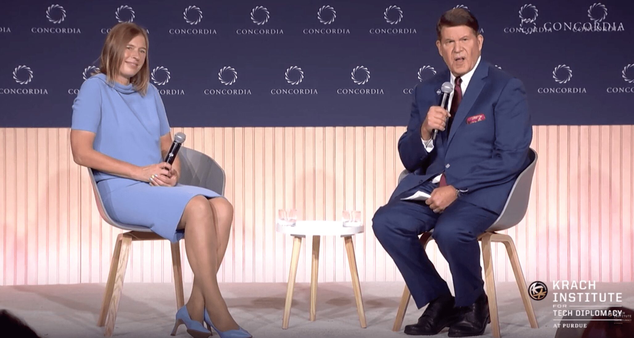Keith Krach and former Estonian President Kersti Kaljulaid discuss global technology security at the Concordia Summit