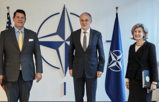 Keith Krach with NATO Deputy Secretary General Mircea Geoană and U.S. Ambassador Kay Bailey Hutchison during the Clean NATO Network announcement.